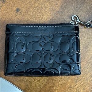 Coach Glossy Black Embossed Wristlet
